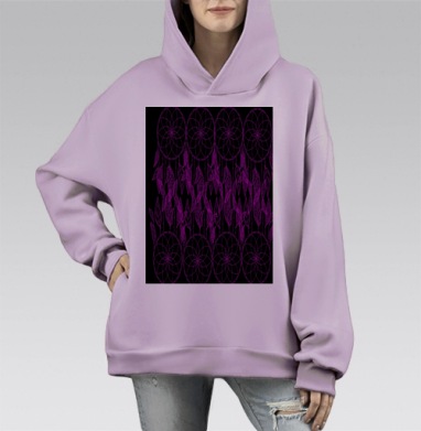 Черные ловцы снов с неоново розовыми перьями и деталями, Hoodie Mono Fiolet, оверсайз, утепленная