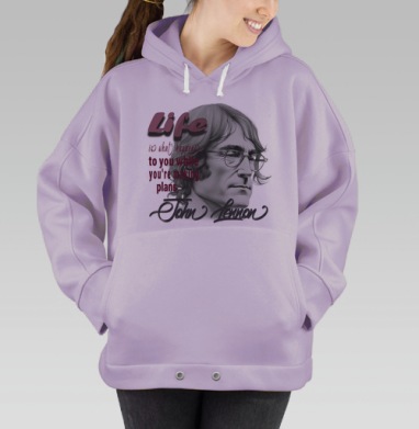 Цитата Джона Леннона вдохновляющая жить настоящим временем, Hoodie Oversize Fiolet