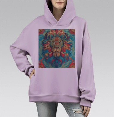 Цветной Лев Могущество Величие силовые качества, Hoodie Mono Fiolet, оверсайз, утепленная