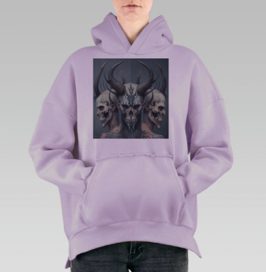Демоны с черепами и рогами в готическом стиле, Hoodie Oversize Fiolet, утепленная