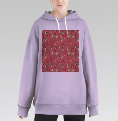 Детские игрушки на розовом фоне с милыми элементами детства, Hoodie Long Oversize Fiolet