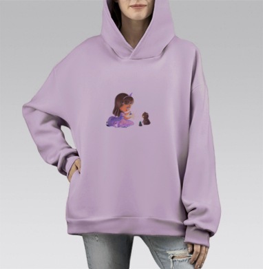 Девочка создает магию с мишкой и елкой играя волшебство, Hoodie Mono Fiolet, оверсайз, утепленная