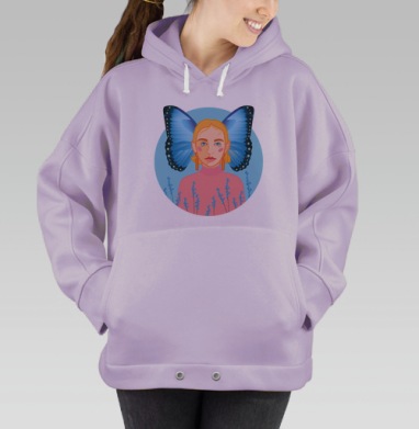 Девушка фея с крыльями бабочки в полевых цветах, Hoodie Oversize Fiolet