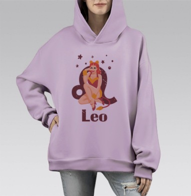 Девушка Лев Знак Зодиака Векторный на сером фоне, Hoodie Mono Fiolet, оверсайз, утепленная
