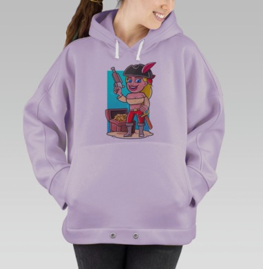 Девушка пират с золотом и пистолетом на фоне, Hoodie Oversize Fiolet