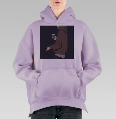 Девушка с кофе в коричневой толстовке городской стиль повседневная жизнь, Hoodie Oversize Fiolet, утепленная