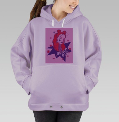 Девушка с красными волосами и космосом вокруг space girl, Hoodie Oversize Fiolet