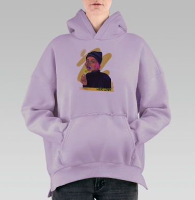 Девушка с леденцом на фоне желтого Девчуля с чупиком, Hoodie Oversize Fiolet, утепленная