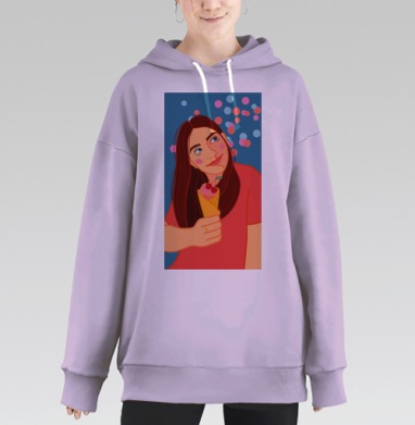 Девушка с мороженым и вишней Вишневая радость наслаждение моментом, Hoodie Long Oversize Fiolet