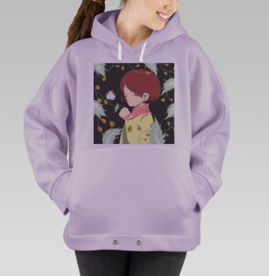 Девушка с рыжими волосами и цветком в руке нежная задумчивость, Hoodie Oversize Fiolet