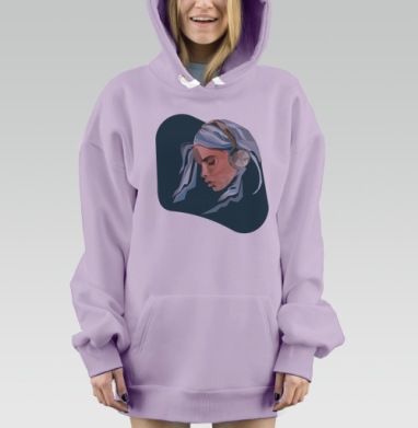 Девушка слушает музыку в наушниках на темном фоне, Hoodie Mjhigh Dig Mel, Fiolet, утепленная