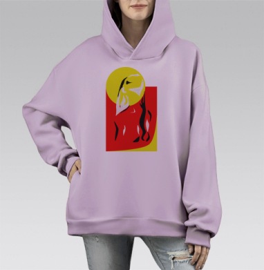 Девушка в ярком силуэте на фоне солнца и красного света, Hoodie Mono Fiolet, оверсайз, утепленная