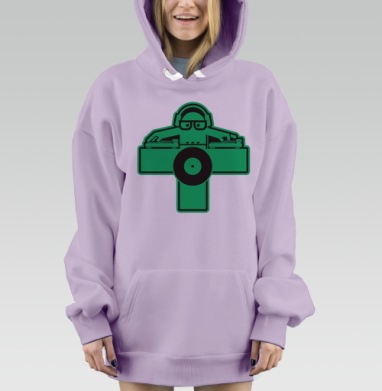 Диджей зеленый силуэт микширование виниловой музыки, Hoodie Mjhigh Dig Mel, Fiolet, утепленная
