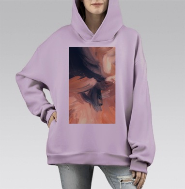 Динамичное смешение теплых оттенков с контрастным темно-синим на полотне, Hoodie Mono Fiolet, оверсайз, утепленная