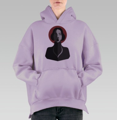 Дуалистичное лицо женщины с красным ореолом красным ореолом, Hoodie Oversize Fiolet, утепленная
