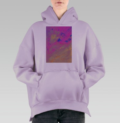 Экспрессивное смешение розового синего и желтого в абстрактной живописи, Hoodie Oversize Fiolet, утепленная