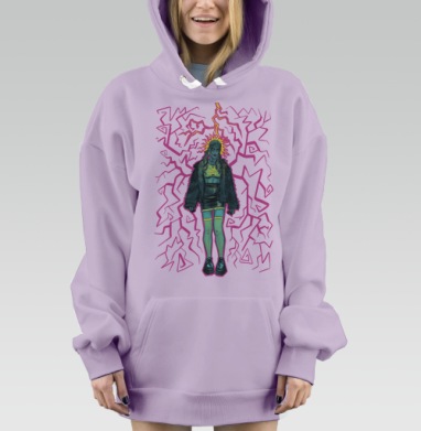 Энергичная девушка в темной одежде с молниями для вечеринок, Hoodie Mjhigh Dig Mel, Fiolet, утепленная