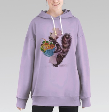 Енот с лапшой в поварском колпаке подающих последний, Hoodie Long Oversize Fiolet