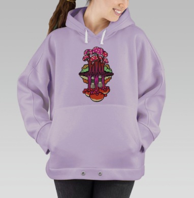 Фантастическое грибное дерево с ракетами в бордовых тонах, Hoodie Oversize Fiolet