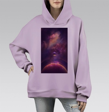 Фиолетовая космическая мистическая планета над планетой, Hoodie Mono Fiolet, оверсайз, утепленная