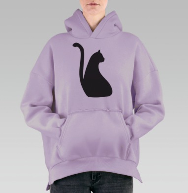 Минималистичный черный силуэт кошки для декора, Hoodie Oversize Fiolet, утепленная