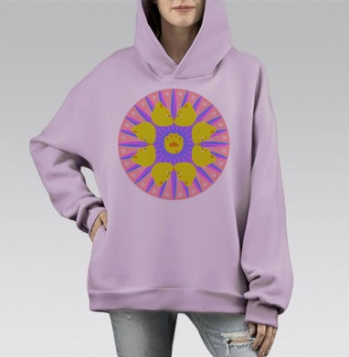 Желтые котики круговая композиция розовом фоне, Hoodie Mono Fiolet, оверсайз, утепленная