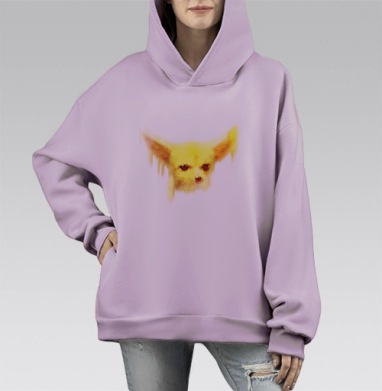 Желтый фенек эффект плавления мягкая иллюстрация, Hoodie Mono Fiolet, оверсайз, утепленная