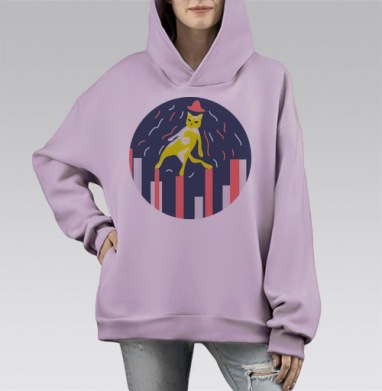 Желтый кот балансирует по городу городской жизни, Hoodie Mono Fiolet, оверсайз, утепленная