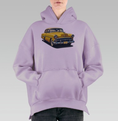 Желтый ретроавтомобиль классический стиль крепкие три слова, Hoodie Oversize Fiolet, утепленная
