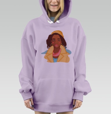 Женщина в оранжевой шапке и бежевом тренче образ женщины, Hoodie Mjhigh Dig Mel, Fiolet, утепленная