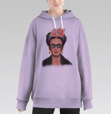 Женский портрет с цветами и очками стильная элегантность, Hoodie Long Oversize Fiolet