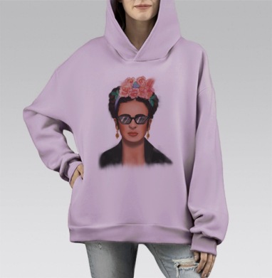 Женский портрет с цветами и очками стильная элегантность, Hoodie Mono Fiolet, оверсайз, утепленная