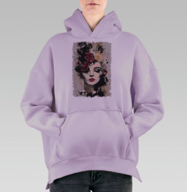 Женский портрет с розами Глубина Тайн, Hoodie Oversize Fiolet, утепленная