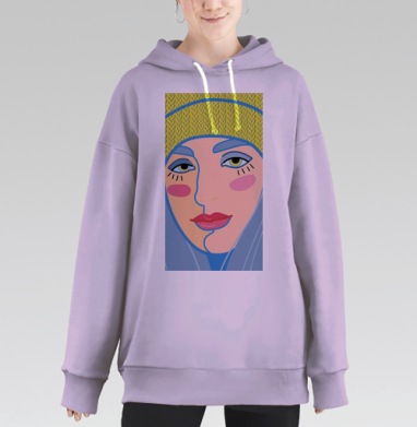 Женское лицо с ярким макияжем и загадочным взглядом, Hoodie Long Oversize Fiolet
