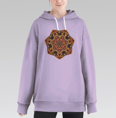 Геометрическая мандала в тёплых оттенках на сером фоне, Hoodie Long Oversize Fiolet
