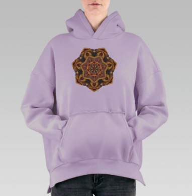 Геометрическая мандала в тёплых оттенках на сером фоне, Hoodie Oversize Fiolet, утепленная