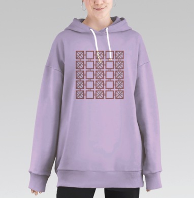 Геометрическая структурная схема в коричневых оттенках с красным, Hoodie Long Oversize Fiolet