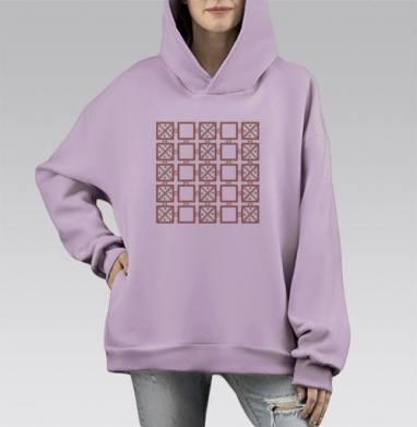 Геометрическая структурная схема в коричневых оттенках с красным, Hoodie Mono Fiolet, оверсайз, утепленная