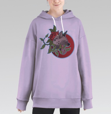 Гиена рычит среди красных роз и растений, Hoodie Long Oversize Fiolet