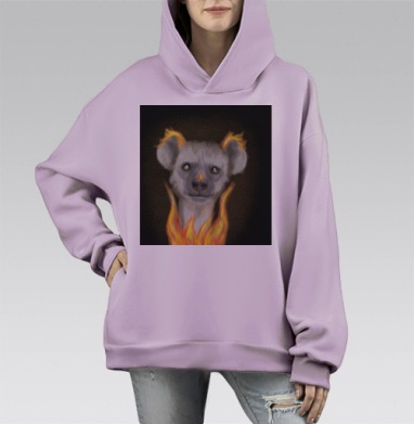 Животное с огненной аурой и светящимися глазами, Hoodie Mono Fiolet, оверсайз, утепленная