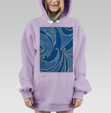 Глубокие волны синего океана с золотыми бликами, Hoodie Mjhigh Dig Mel, Fiolet, утепленная