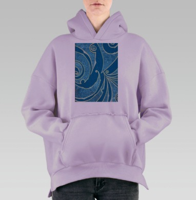 Глубокие волны синего океана с золотыми бликами, Hoodie Oversize Fiolet, утепленная