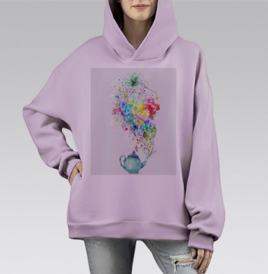 Голубой чайник с ярким дымом творческого вдохновения, Hoodie Mono Fiolet, оверсайз, утепленная