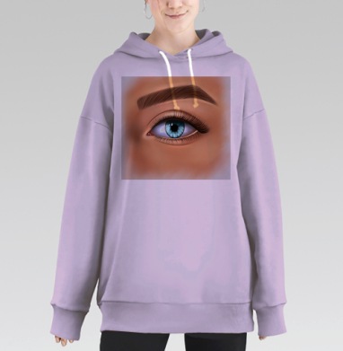 Голубой женский глаз с бровью и ресницами, Hoodie Long Oversize Fiolet