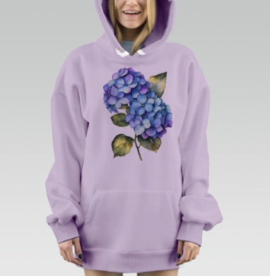 Голубой и фиолетовый букет с зелёными листьями гортензии, Hoodie Mjhigh Dig Mel, Fiolet, утепленная