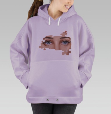 Голубые глаза со слезой на фоне головоломки разорванной, Hoodie Oversize Fiolet
