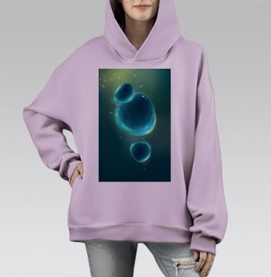 Голубые капли жидкости с эффектом свечения на темном фоне, Hoodie Mono Fiolet, оверсайз, утепленная