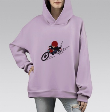 Гонщик на мотоцикле быстро несется, Hoodie Mono Fiolet, оверсайз, утепленная
