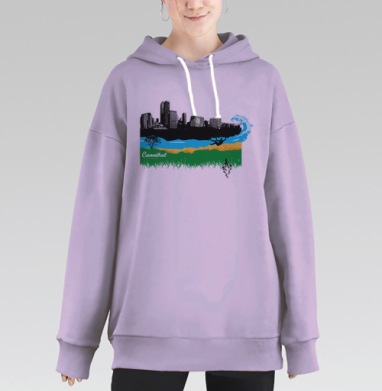 Городская сцена с человеком и волной на природе окончания жизни, Hoodie Long Oversize Fiolet
