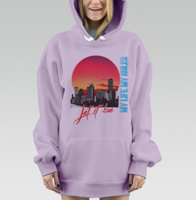 Городской пейзаж закат энергия жизни в своих, Hoodie Mjhigh Dig Mel, Fiolet, утепленная